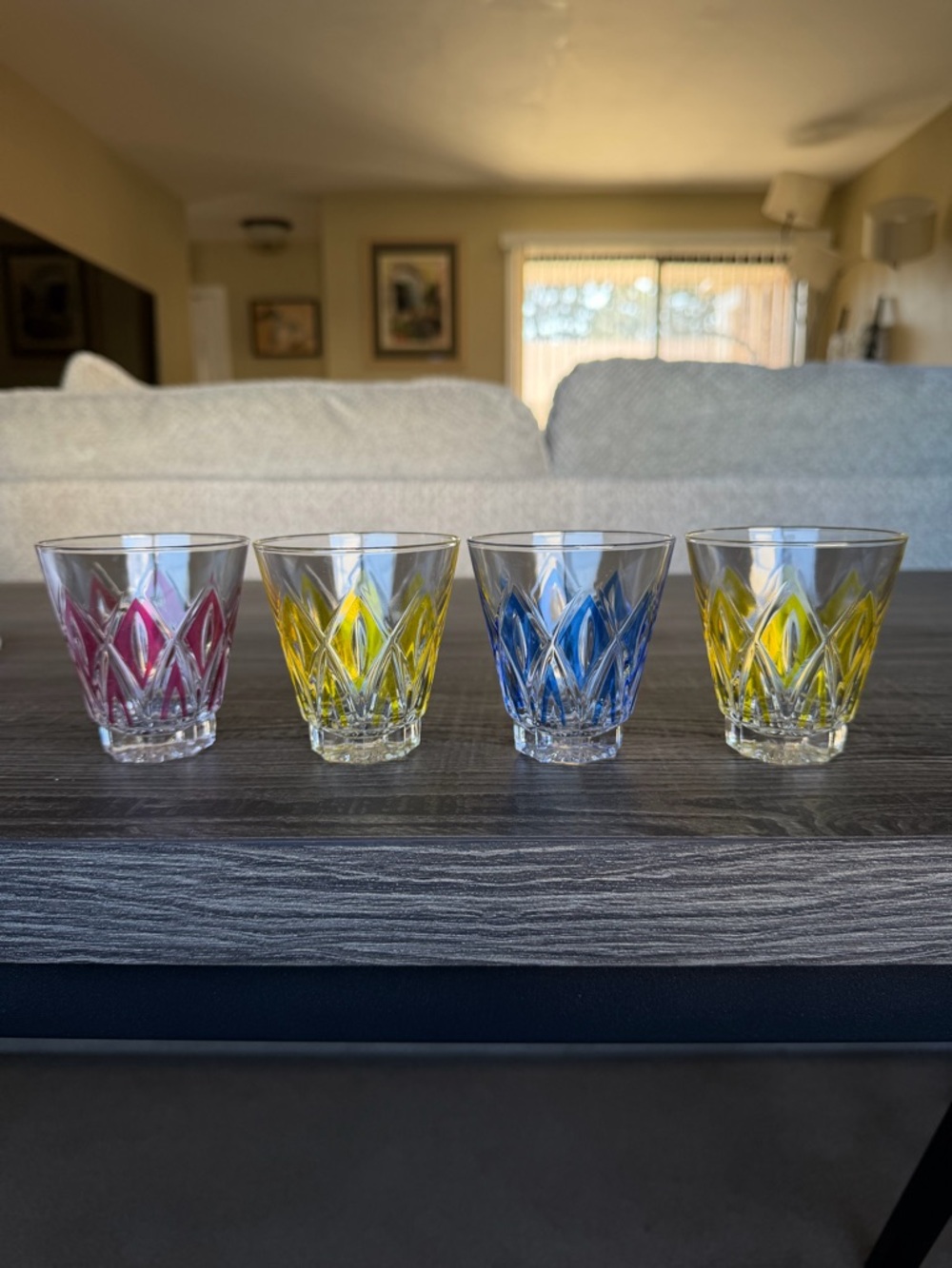 Colored Cut Crystal Shot Glasses - Set of 4